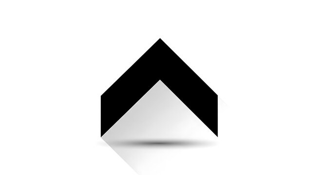A minimalist black chevron icon pointing upward with a soft drop shadow on a white background.