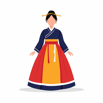 Woman in Traditional Korean Hanbok Dress