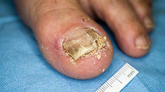 Close-up of Infected Toenail with Fungal Infection.