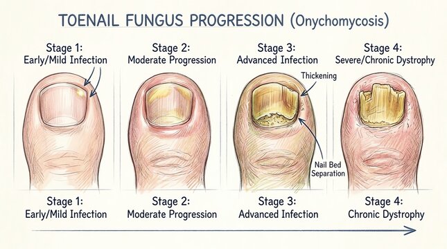 Toe Nail Fungus Progression Stages Illustration Medical Condition.