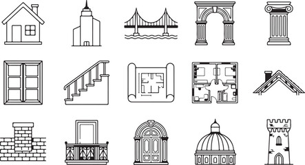 Architecture icons set vector line art © Tawhid