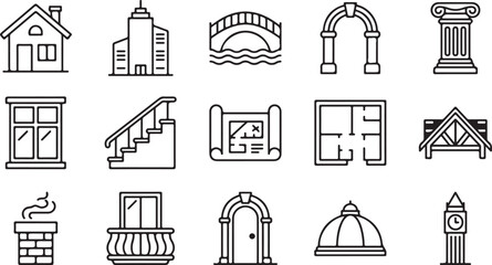 Architecture icons set line art design © Tawhid
