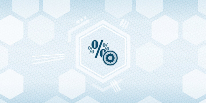 Abstract technology background with percentage symbol and gear icon, concept of financial optimization, digital interest rates, business performance analytics and economic growth.