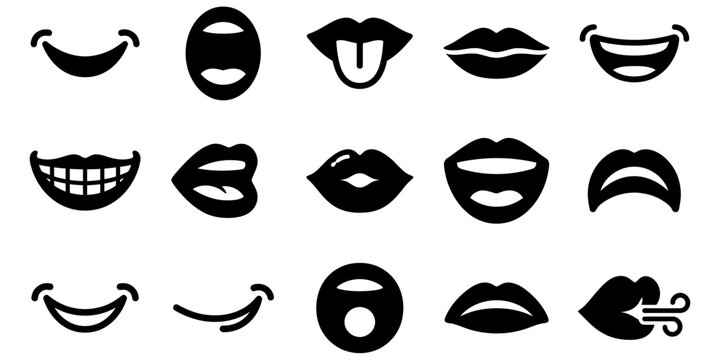 Mouth Expression Silhouette Icon Set