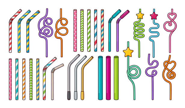Cartoon drinking straws collection vector illustration isolated on white background