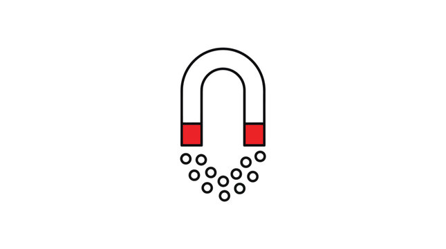 Line icon of a magnet attracting items