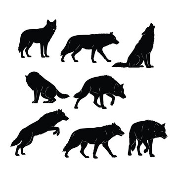 Black wolf silhouettes in various poses