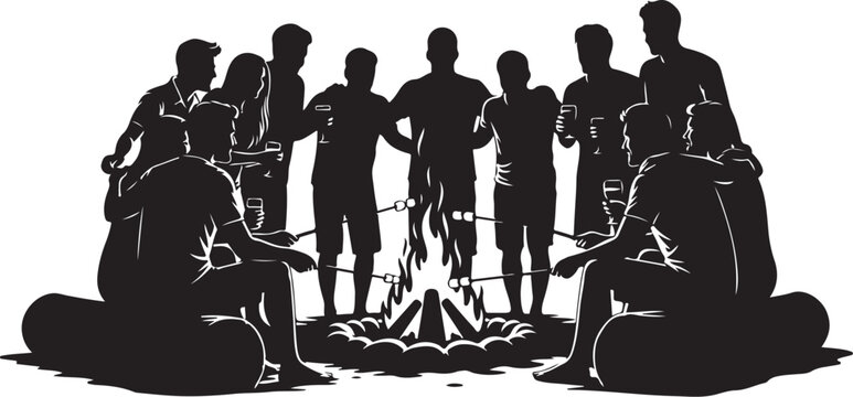 Silhouette of a group of people standing and walking together