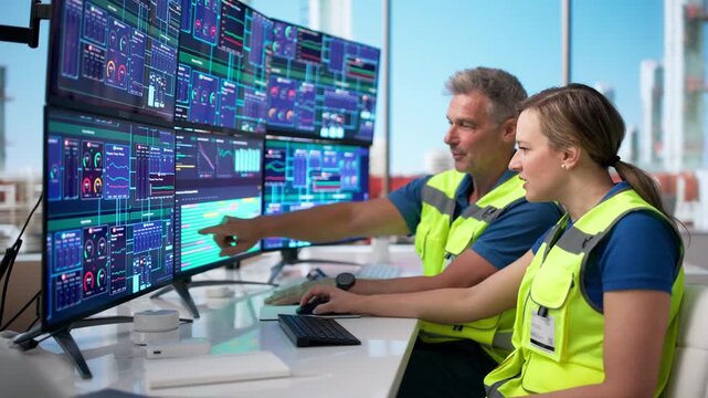 Engineers Monitoring Gas And Oil Plant Systems