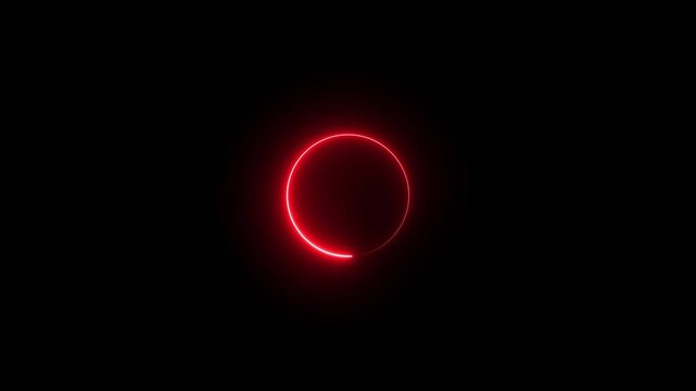 Neon circle frame icon animation glowing red color loading bar eclipse circle rotation ring round circular smooth effect footage on black background