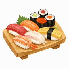 Japanese Sushi Platter Illustration With Nigiri Maki Rolls Salmon And Tuna © Mas Muads
