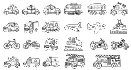 Transportation vehicles line drawings © Chadni
