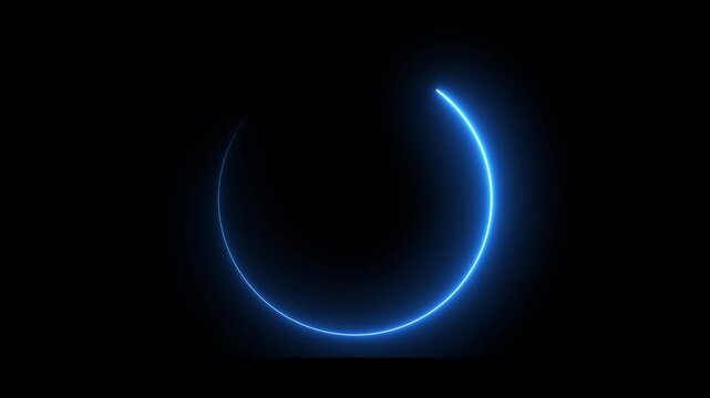 Neon circle frame icon animation glowing blue color loading bar eclipse circle rotation ring round circular smooth effect footage on black background