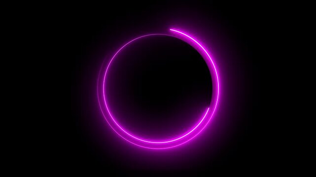 Neon circle frame icon animation glowing pink color loading bar eclipse circle rotation ring round circular smooth effect footage on black background