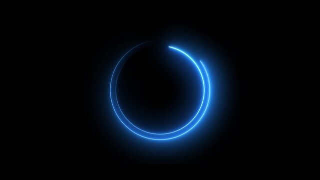Neon circle frame icon animation glowing blue color loading bar eclipse circle rotation ring round circular smooth effect footage on black background