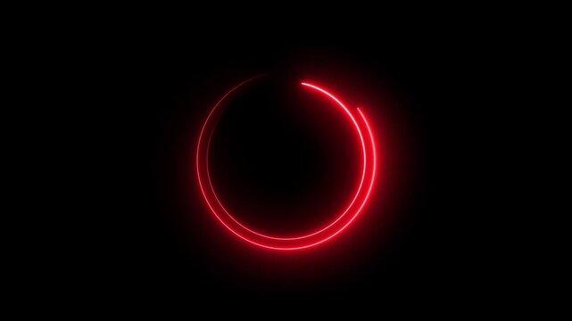 Neon circle frame icon animation glowing red color loading bar eclipse circle rotation ring round circular smooth effect footage on black background