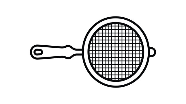 Fine mesh strainer with handle black line silhouette