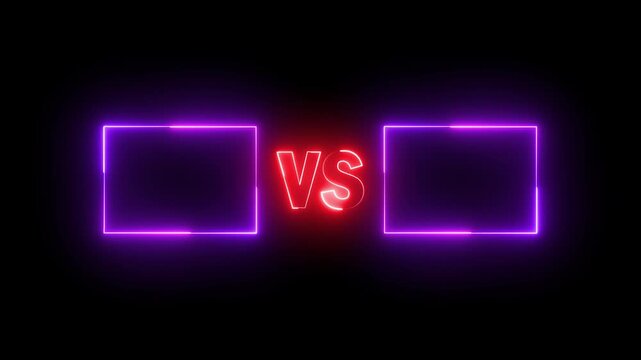 Neon versus icon animation glowing red and purple color letter vs v and s sport game match challenge team fight competition sign symbol on black background