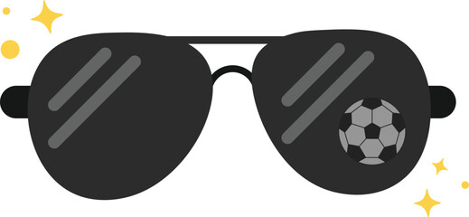 Vector illustration featuring a pair of stylish dark sunglasses with a soccer ball reflection, perfect for summer sports themes, football fan merchandise, or active lifestyle designs. © VH_World