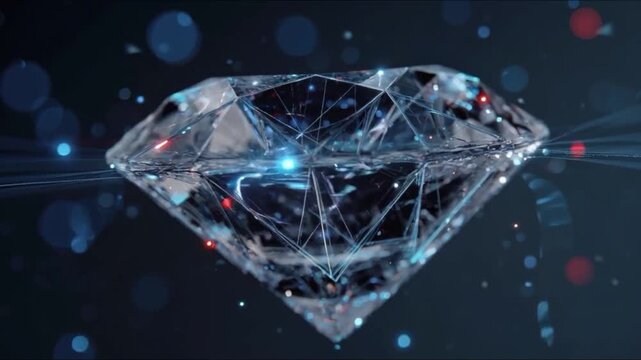 A brilliant diamond with intricate facets glows with inner light, surrounded by a nebula of glowing particles. ..Created with Generative AI, not depicting real subjects.