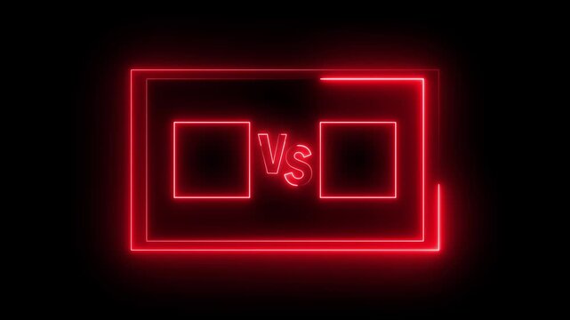 Neon versus icon animation glowing red color letter vs v and s sport game match challenge team fight competition sign symbol on black background