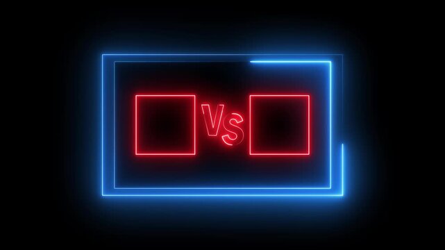 Neon versus icon animation glowing red and blue color letter vs v and s sport game match challenge team fight competition sign symbol on black background
