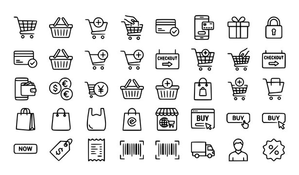 Online shopping cart icon set with e-commerce retail symbols