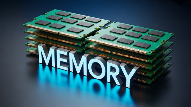 Computer memory concept with stacked ram modules representing high performance data storage