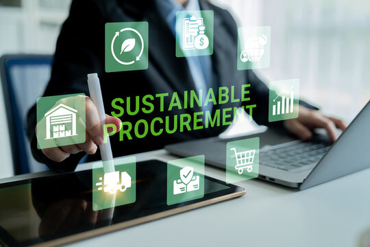 A business professional utilizes digital tools to enhance sustainable procurement practices, showcasing the intersection of technology and responsible sourcing in a modern office environment. Ledger