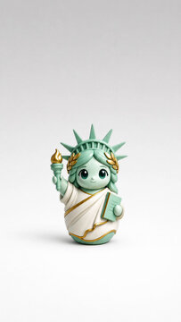 Cute Statue of Liberty Kawaii Character Phone Wallpaper on Minimal White Background