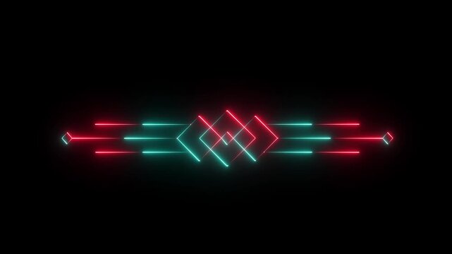 Glowing neon deco divider header icon isolated on black background. deco divider icon animation. 4k video Motion graphic.