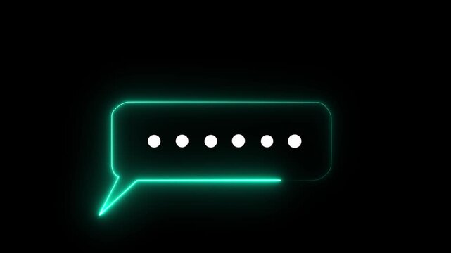 Representing text or communication concept cyan color ,animation Chatting or messaging ,Animated neon Glowing neon chat icon and message box animation. Neon email box icon on black Motion graphic.