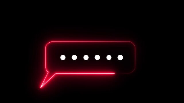 Representing text or communication concept red color ,animation Chatting or messaging ,Animated neon Glowing neon chat icon and message box animation. Neon email box icon on black Motion graphic.
