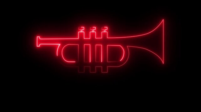 Glowing neon Trumpet icon isolated on black background. musical instrument icon and Motion Graphics Animation..