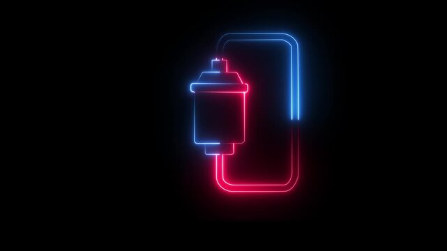 Neon water filter icon isolated on black background. System for filtration of water. Reverse osmosis system, representing clean water and purification technology. 4k video animation motion graphic