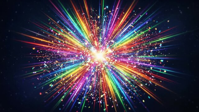 回転しながら弾ける虹色の光線　当たり確定演出のループ動画素材