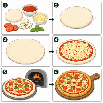 Pizza Making Process Infographic With Dough Toppings Baking And Final Slice Illustration