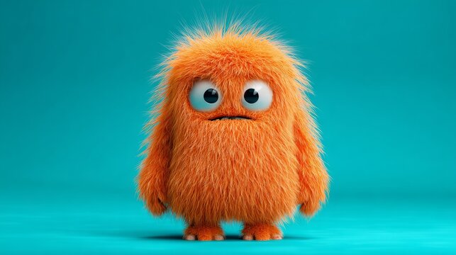 Cute orange color furry monster 3D cartoon character