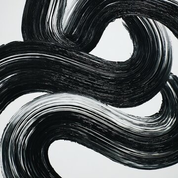 Abstract Black Ink Swirls on White Background Minimalist Art Design