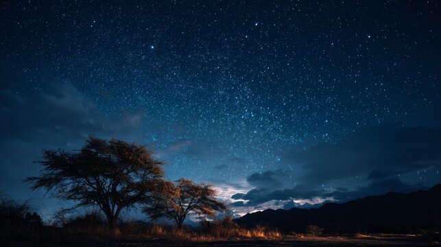 Night time at the desert. Dark blue sky