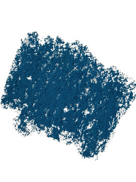 Prussian blue soft pastel stroke isolated on transparent background. Textured indigo dark blue dry pastel swatch, chalk sketch background patch, abstract grunge design element.