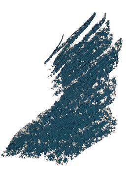 Prussian blue soft pastel stroke isolated on transparent background. Textured dark teal dry pastel brush stroke, dynamic chalk sketch smudge, abstract grunge modern graphic element.