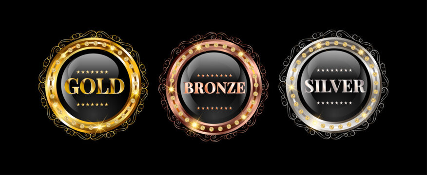 Gold, Silver and Bronze Premium Tags Vector Set.