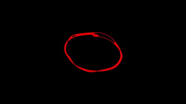 Red hand drawn circle animation loop on black background for dynamic emphasis and design highlights.