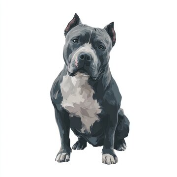 Muscular American Pitbull Terrier Dog Sitting Front View On White Background