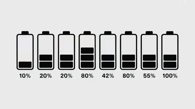 A side-by-side comparison of seven battery icons with varying charge levels displayed