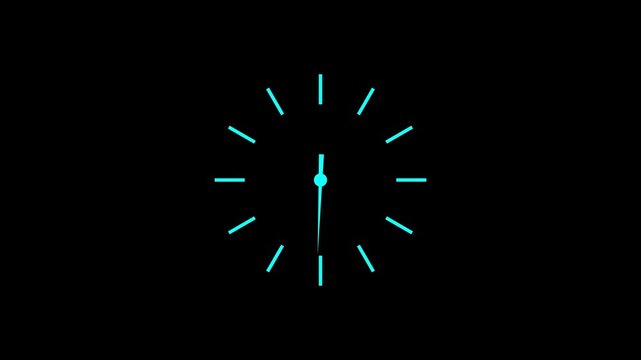 Clock spinning, watch animation on black background with alpha channel. Clock icon flat style 24 hours. animation