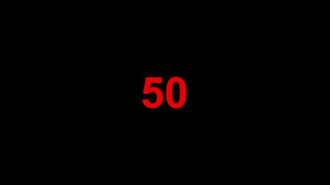 Countdown from 0 to 100 ,number counter. rendering, counting number. black background. animation