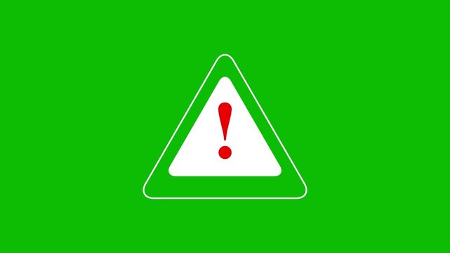 red alert icon warning sign, caution signal icon animation Isolated on green Background