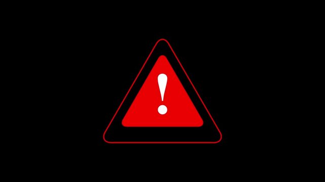 red alert icon warning sign, caution signal icon animation Isolated on black Background
